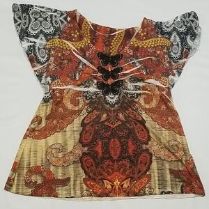 🎁5/$25 Style & Co. Tee Shirt Women's Size Large Butterfly Sleeveless Pleats